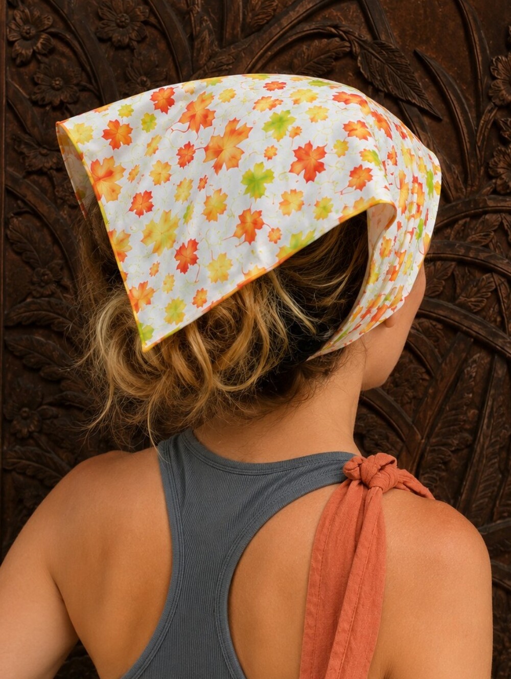 70s Inspired Autumn Maple Leaf Headscarf Bandana Fall Hair Scarf Vintage Style